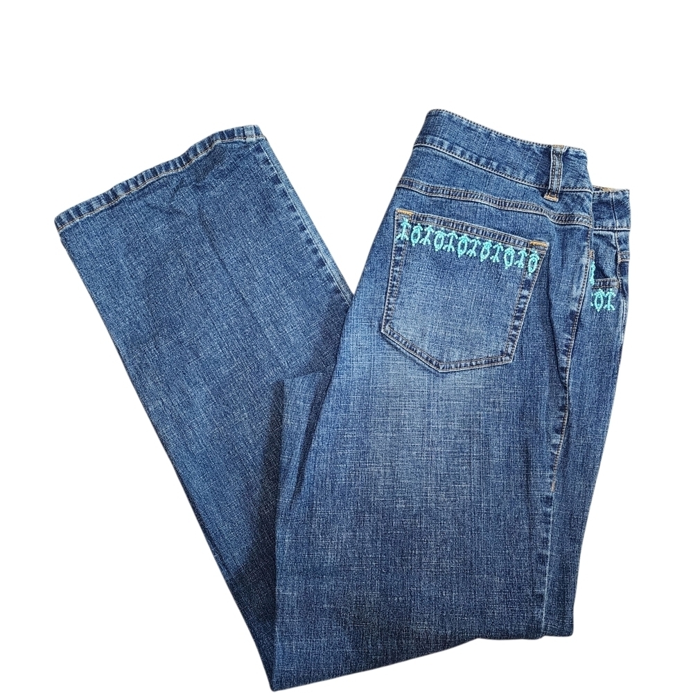 LOFT Women’s Size 10 Blue Denim Bootcut Jeans Mid Rise Beaded Detail